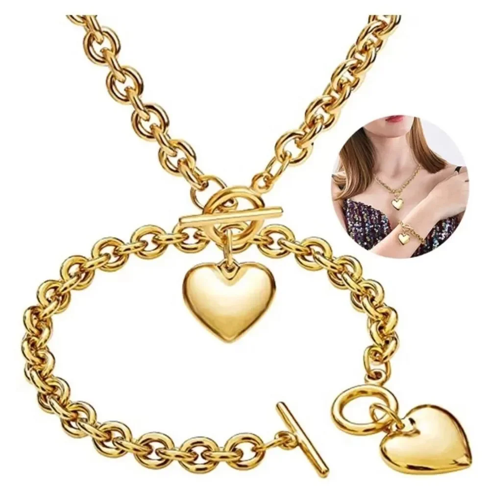 Heart Necklace and Bracelet Set